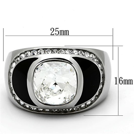 TK1199 - High polished (no plating) Stainless Steel Ring with Top Grade Crystal in Clear-1