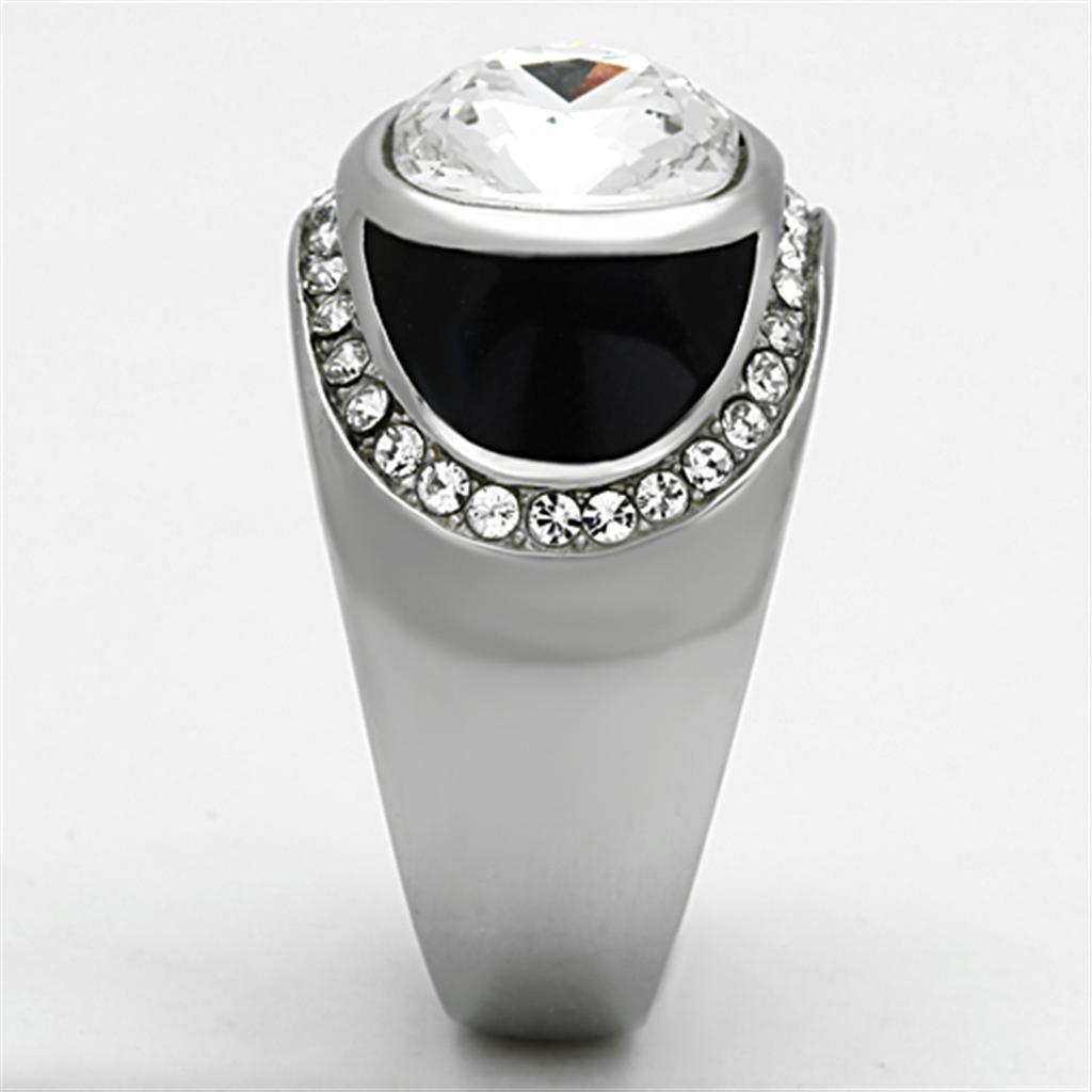 TK1199 - High polished (no plating) Stainless Steel Ring with Top Grade Crystal in Clear-3