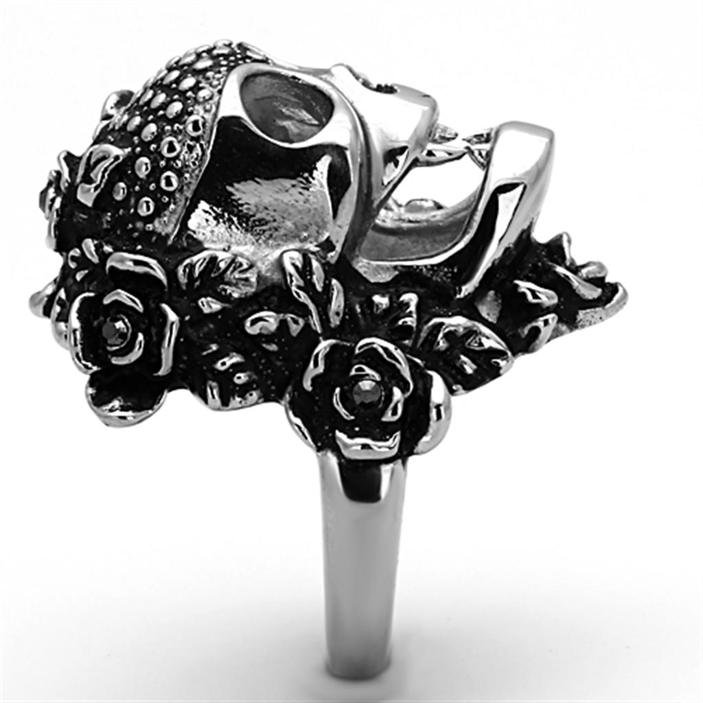 TK1203 - High polished (no plating) Stainless Steel Ring with Top Grade Crystal in Black Diamond-4