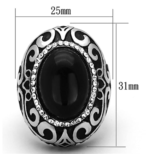 TK1211 - High polished (no plating) Stainless Steel Ring with Synthetic Cat Eye in Jet-1