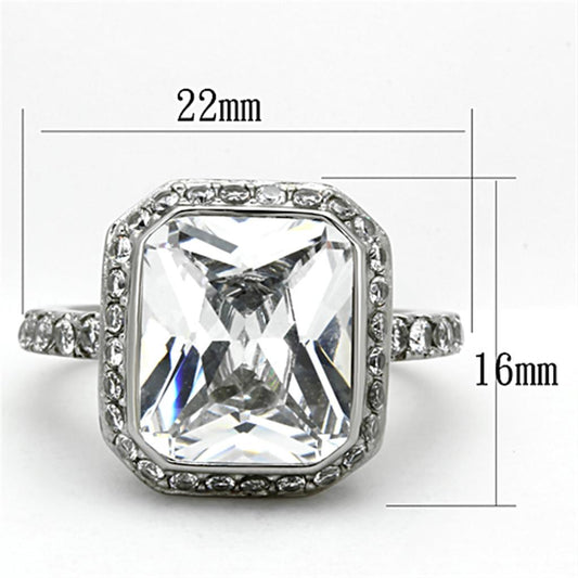 TK1226 - High polished (no plating) Stainless Steel Ring with AAA Grade CZ in Clear-1