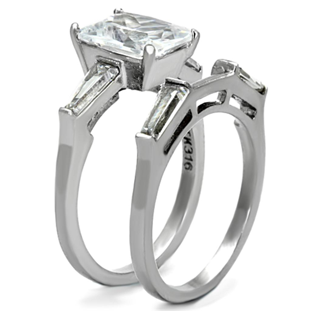 TK1229 - High polished (no plating) Stainless Steel Ring with AAA Grade CZ in Clear-3