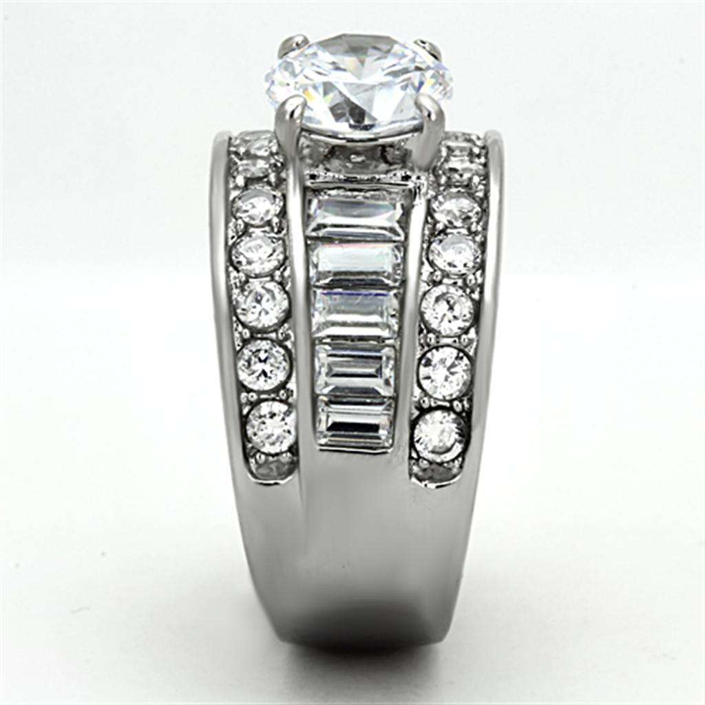 TK1232 - High polished (no plating) Stainless Steel Ring with AAA Grade CZ in Clear-3