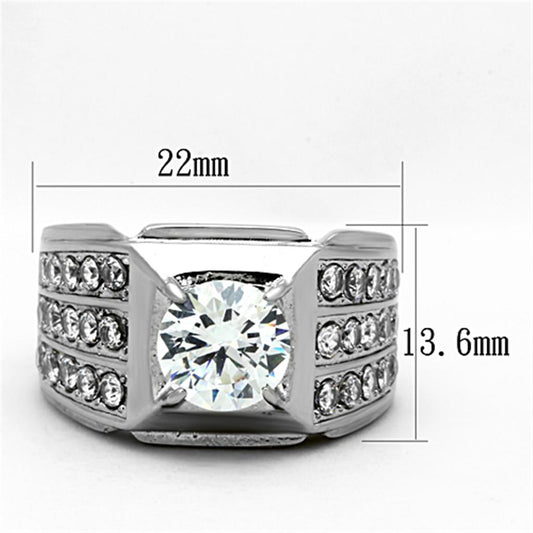 TK1233 - High polished (no plating) Stainless Steel Ring with AAA Grade CZ in Clear-1
