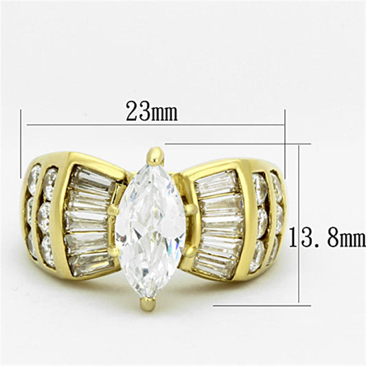 TK1235 - IP Gold(Ion Plating) Stainless Steel Ring with AAA Grade CZ in Clear-1