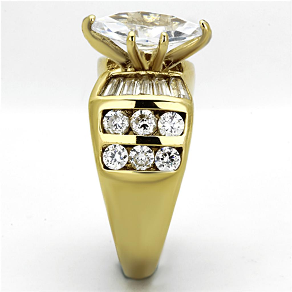 TK1235 - IP Gold(Ion Plating) Stainless Steel Ring with AAA Grade CZ in Clear-3