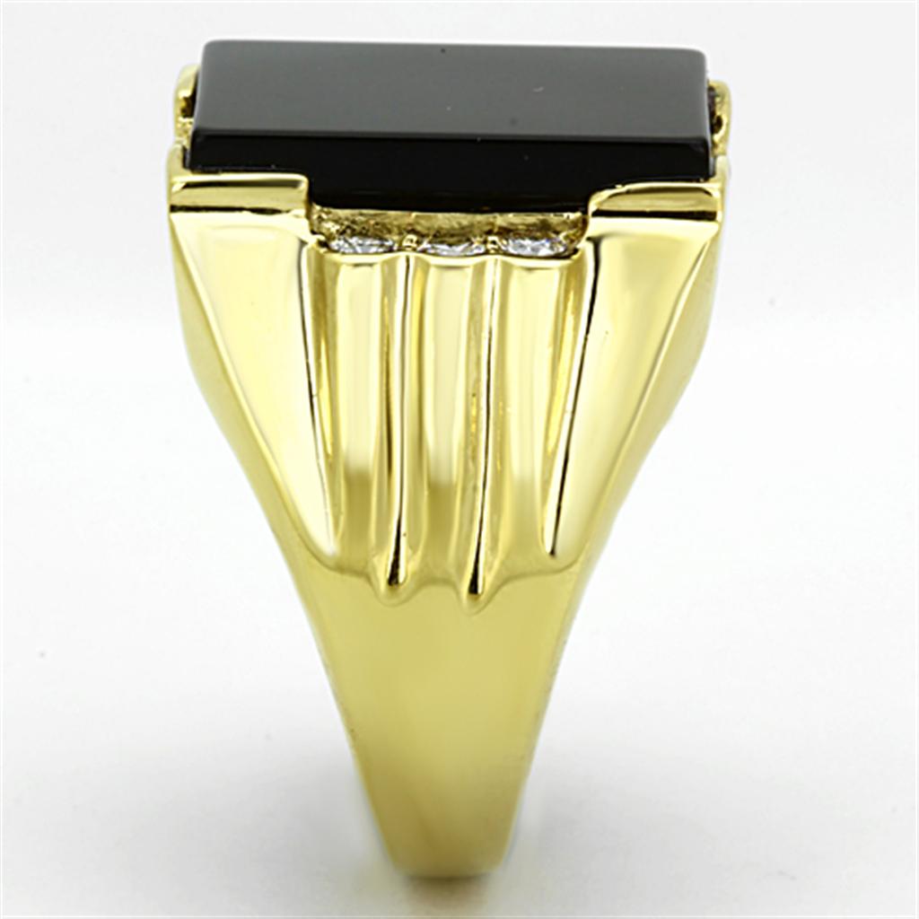 TK1236 - IP Gold(Ion Plating) Stainless Steel Ring with Synthetic Onyx in Jet-3