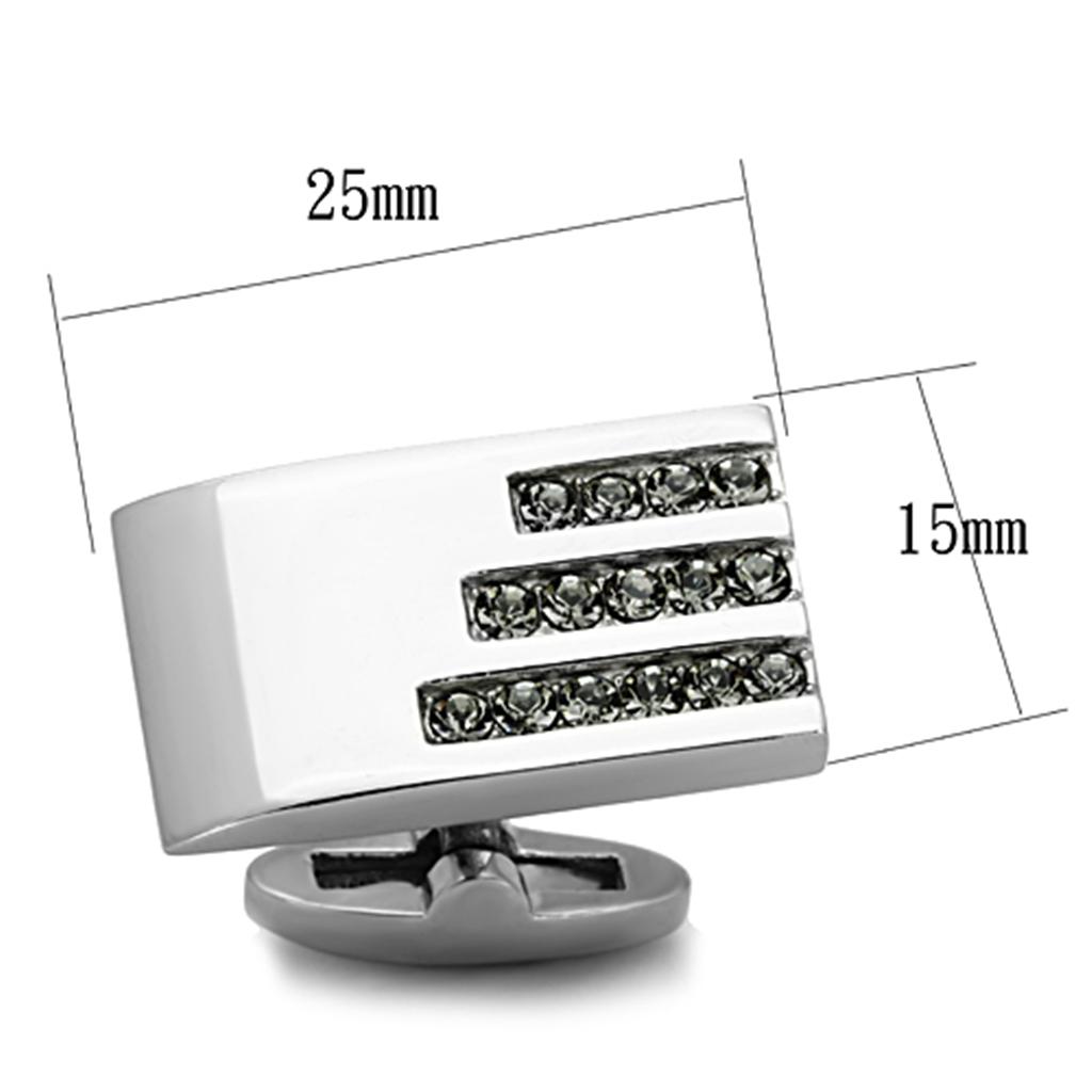 TK1241 - High polished (no plating) Stainless Steel Cufflink with Top Grade Crystal in Black Diamond-1