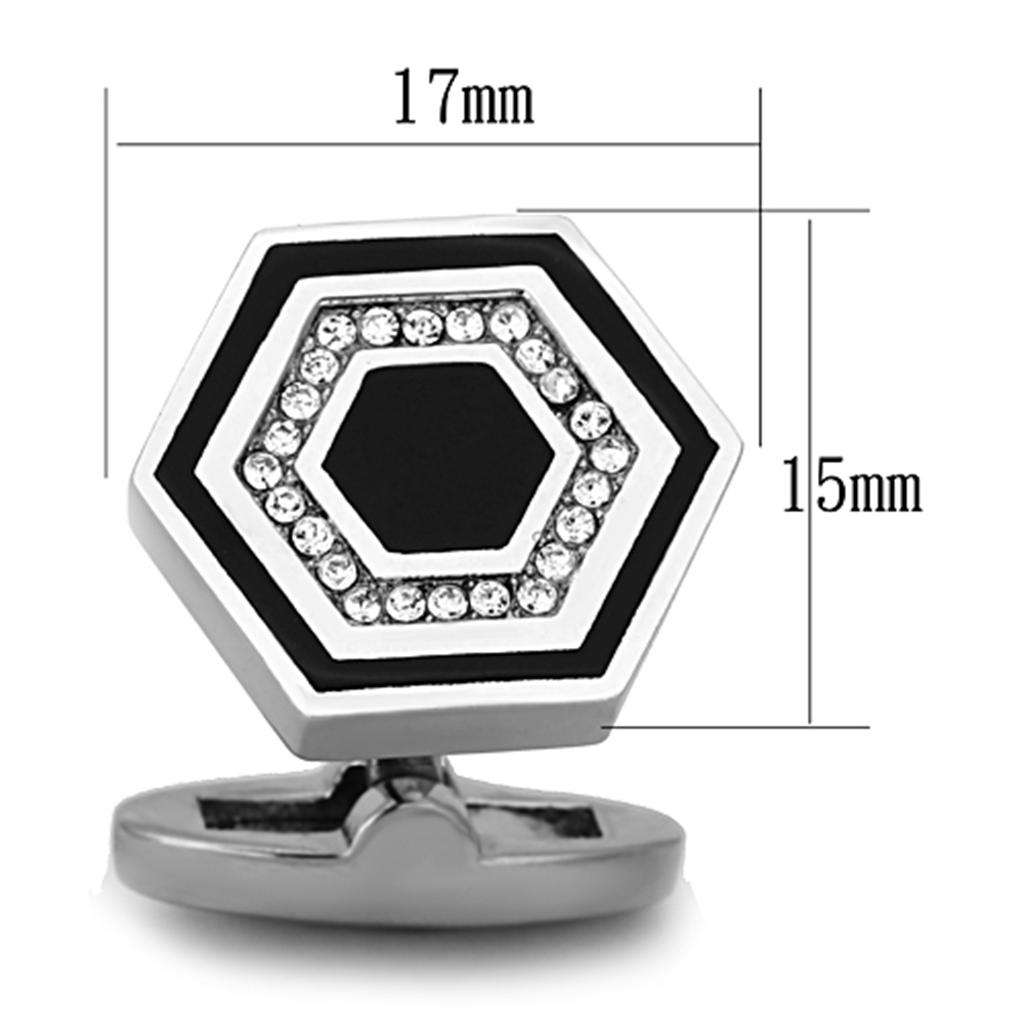 TK1262 - High polished (no plating) Stainless Steel Cufflink with Top Grade Crystal in Clear-1