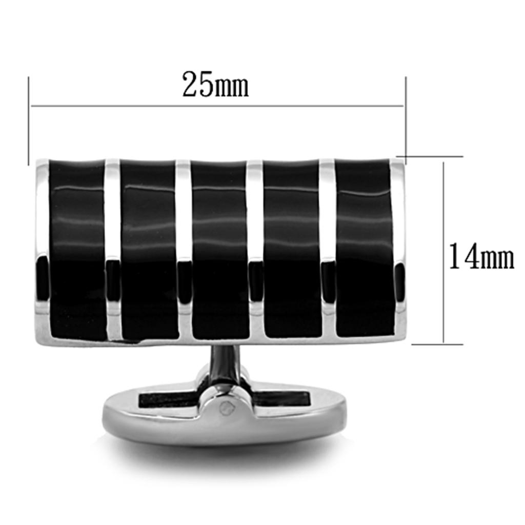 TK1263 - High polished (no plating) Stainless Steel Cufflink with Epoxy in Jet-1