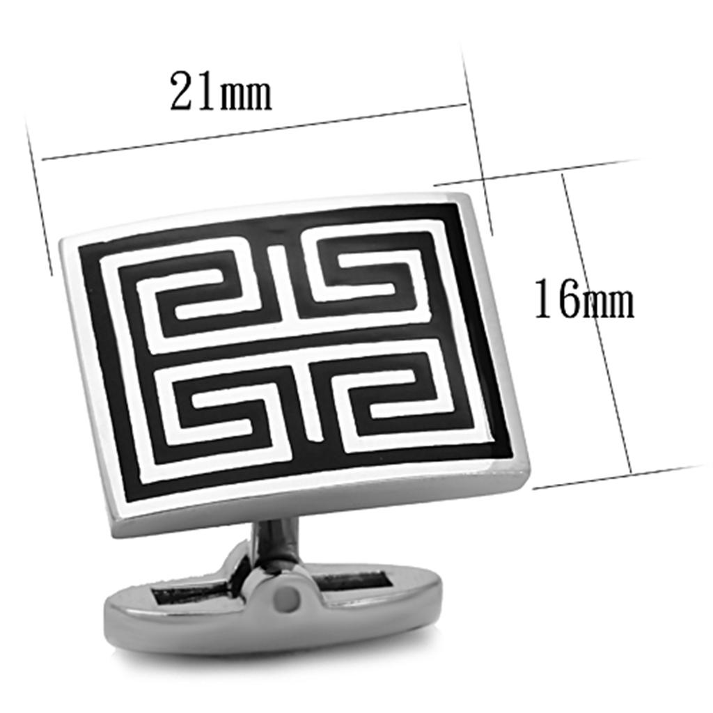 TK1265 - High polished (no plating) Stainless Steel Cufflink with Epoxy in Jet-1