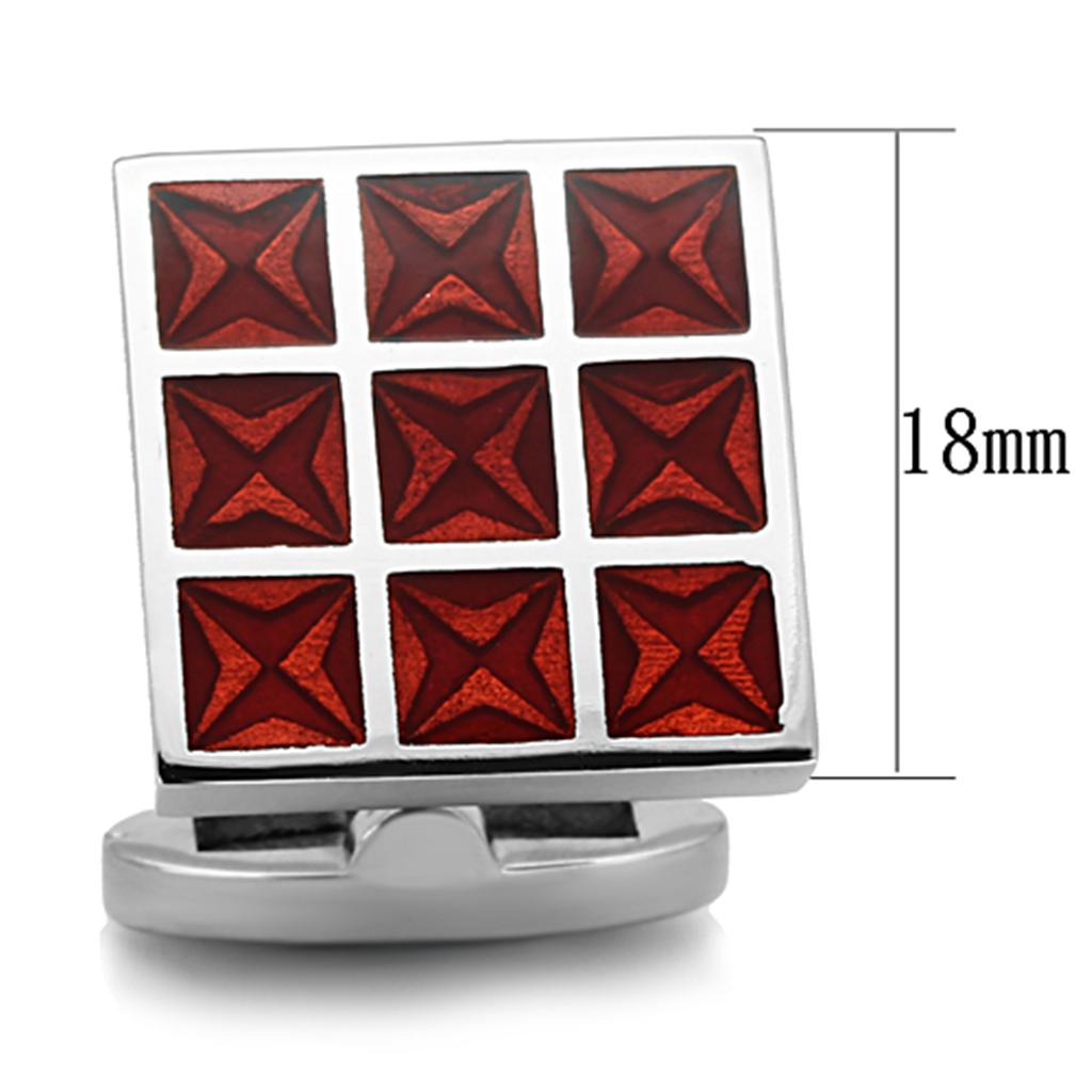 TK1272 - High polished (no plating) Stainless Steel Cufflink with Epoxy in Garnet-1