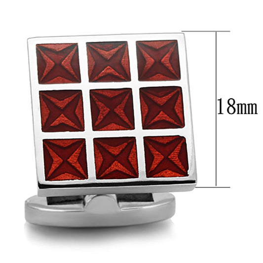 TK1272 - High polished (no plating) Stainless Steel Cufflink with Epoxy in Garnet-1