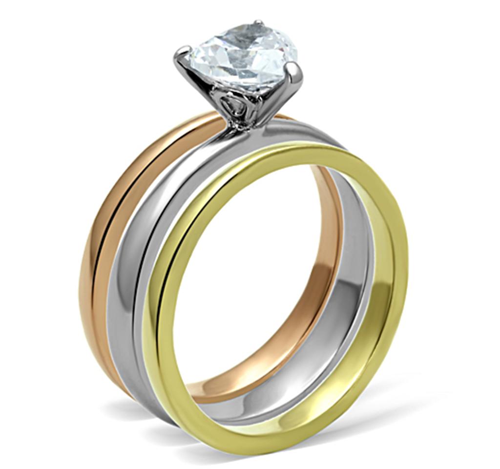 TK1274 - Three Tone (IP Gold & IP Rose Gold & High Polished) Stainless Steel Ring with AAA Grade CZ in Clear-3