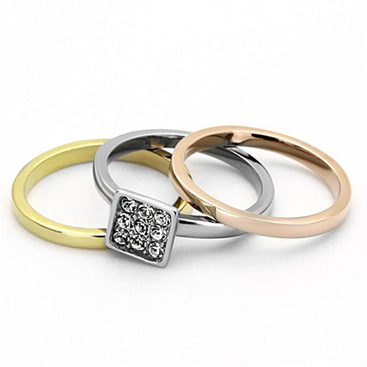 TK1277 - Three Tone (IP Gold & IP Rose Gold & High Polished) Stainless Steel Ring with Top Grade Crystal in Clear-1