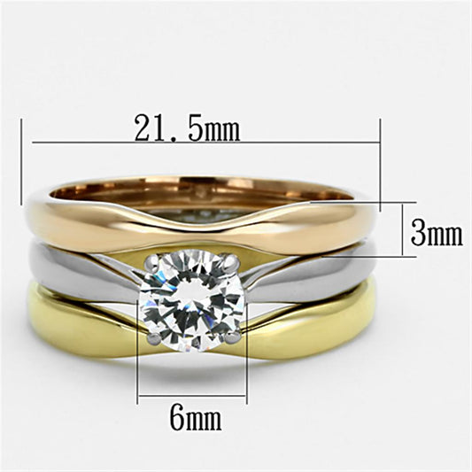 TK1278 - Three Tone (IP Gold & IP Rose Gold & High Polished) Stainless Steel Ring with AAA Grade CZ in Clear-1