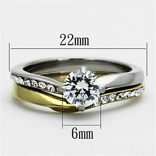 TK1280 - Two-Tone IP Gold (Ion Plating) Stainless Steel Ring with AAA Grade CZ in Clear-1