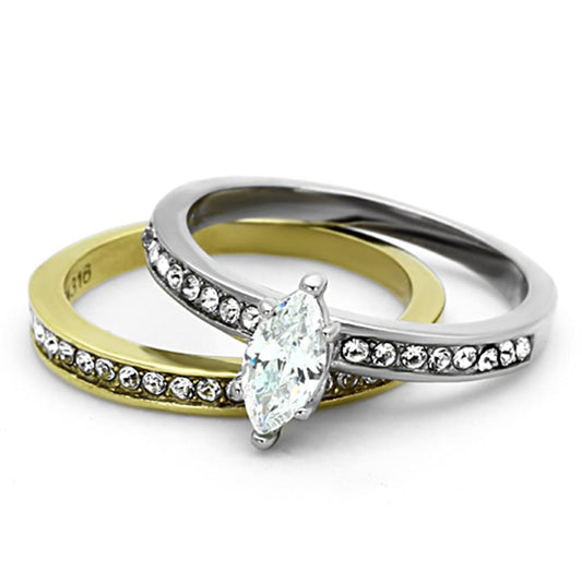 TK1282 - Two-Tone IP Gold (Ion Plating) Stainless Steel Ring with AAA Grade CZ in Clear-1
