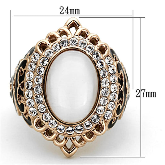 TK1286 - IP Rose Gold(Ion Plating) Stainless Steel Ring with Synthetic Cat Eye in White-1