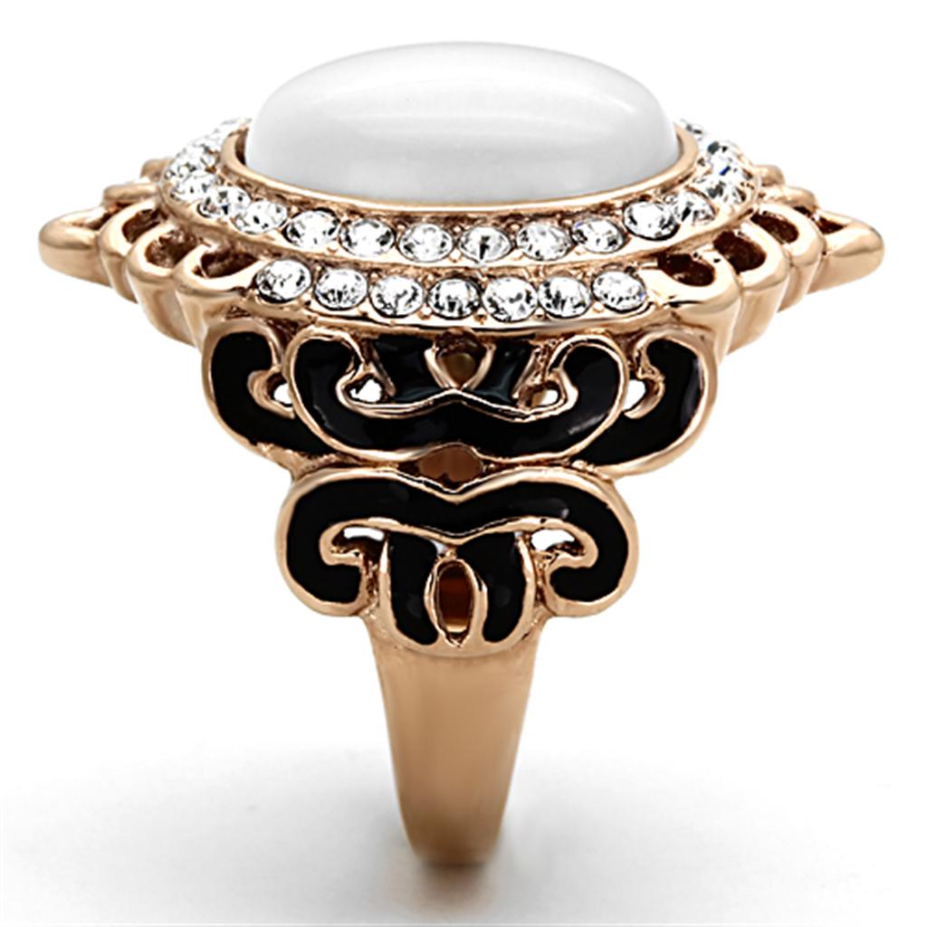 TK1286 - IP Rose Gold(Ion Plating) Stainless Steel Ring with Synthetic Cat Eye in White-3