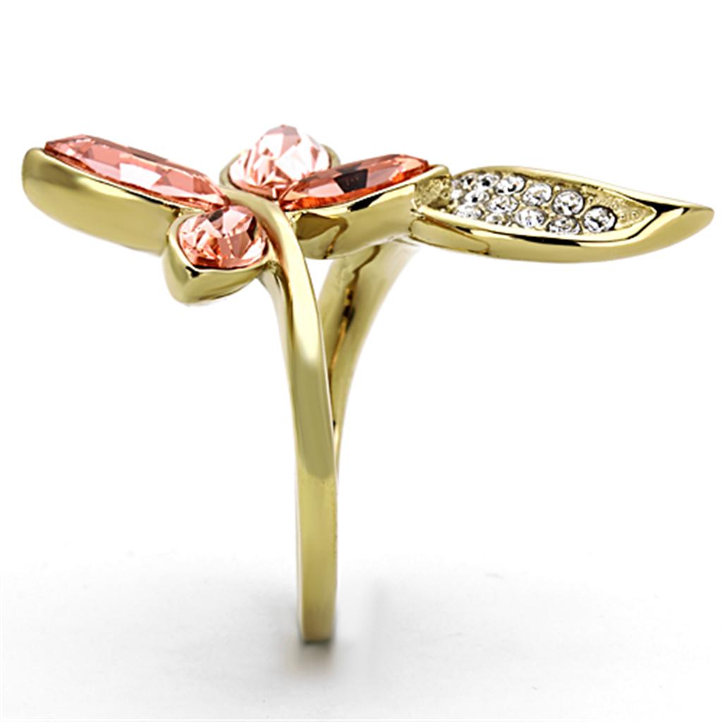 TK1288 - IP Gold(Ion Plating) Stainless Steel Ring with Top Grade Crystal in Light Peach-3