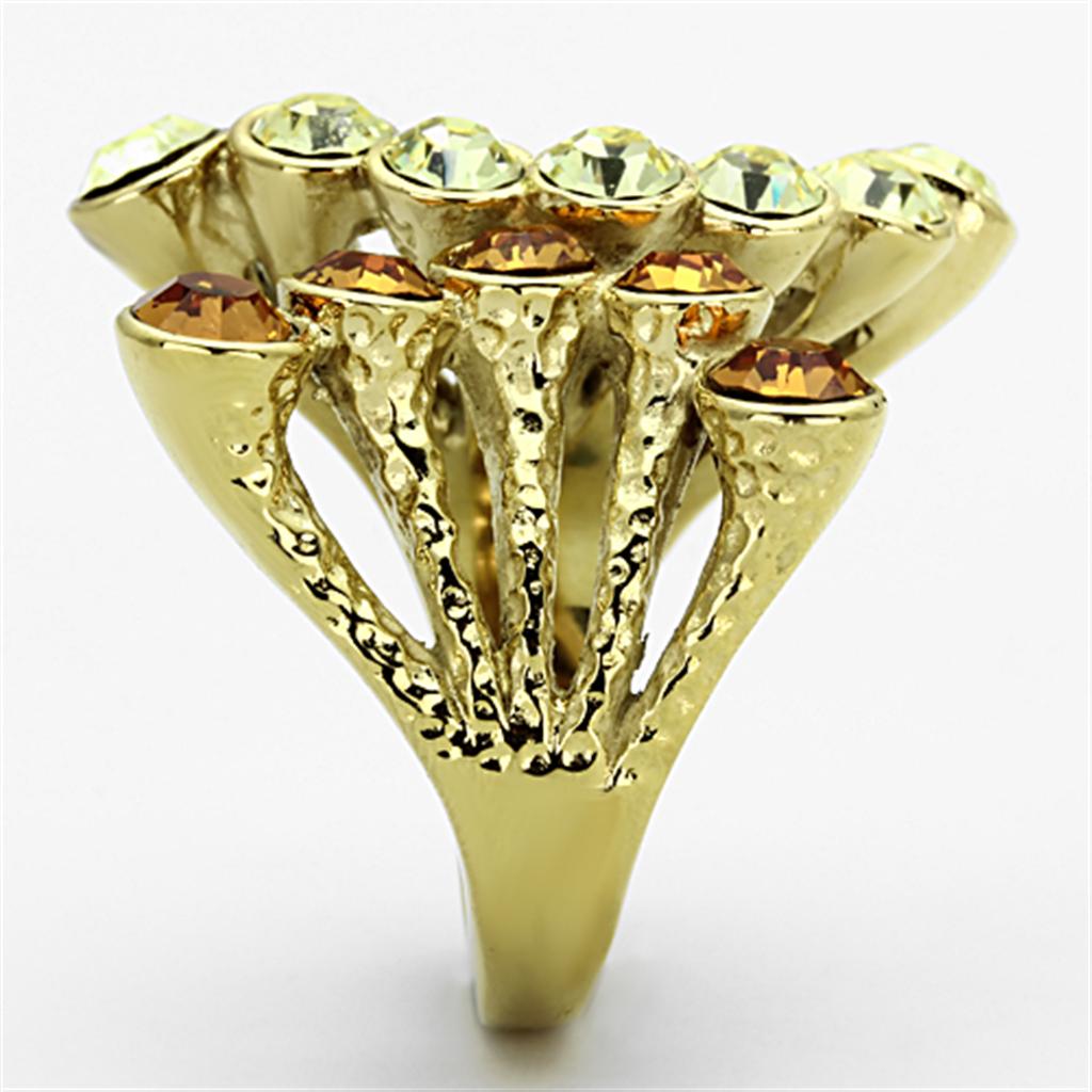 TK1291 - IP Gold(Ion Plating) Stainless Steel Ring with Top Grade Crystal in Multi Color-3