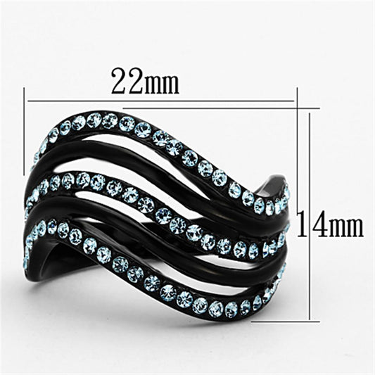 TK1297 - IP Black(Ion Plating) Stainless Steel Ring with Top Grade Crystal in Sea Blue-1