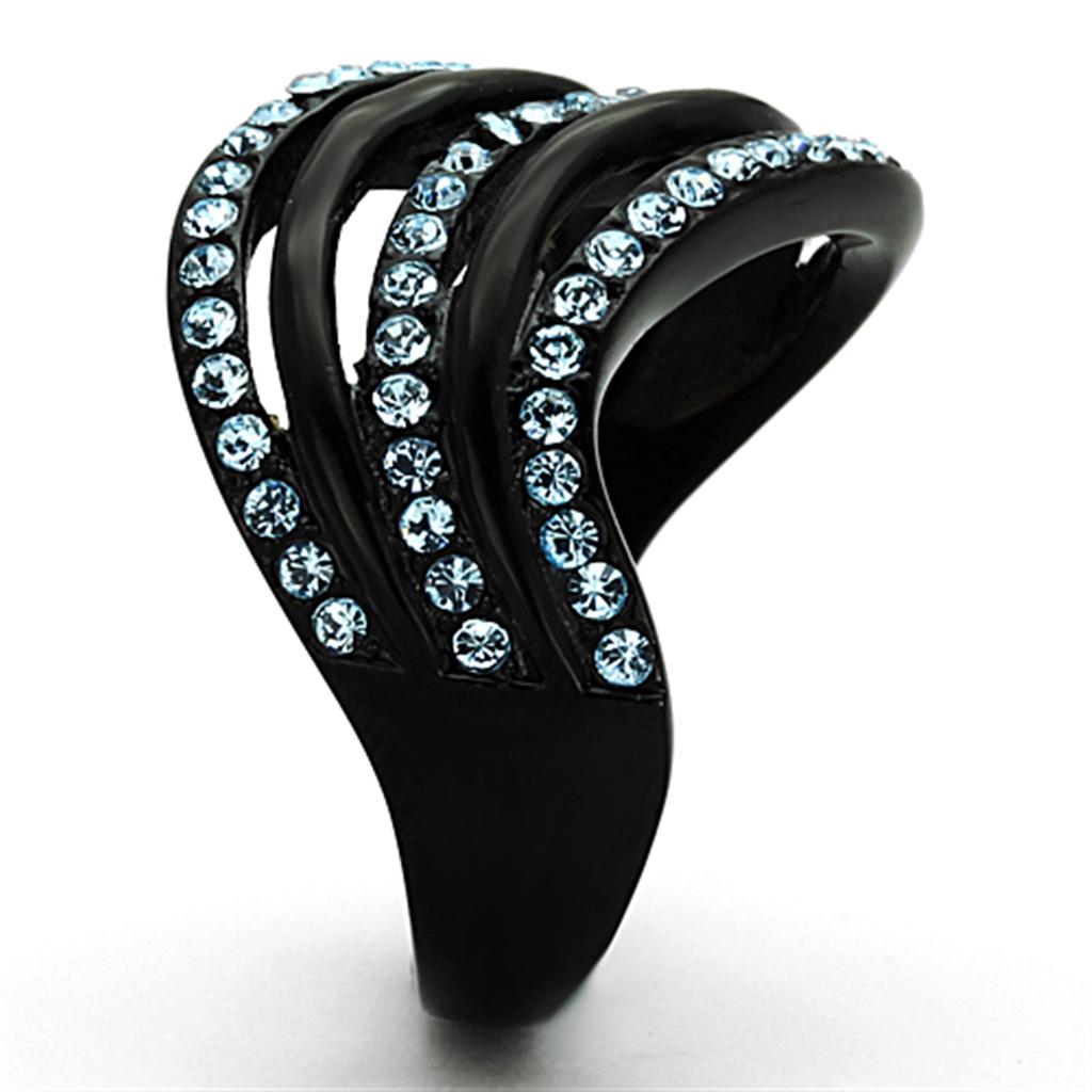 TK1297 - IP Black(Ion Plating) Stainless Steel Ring with Top Grade Crystal in Sea Blue-3