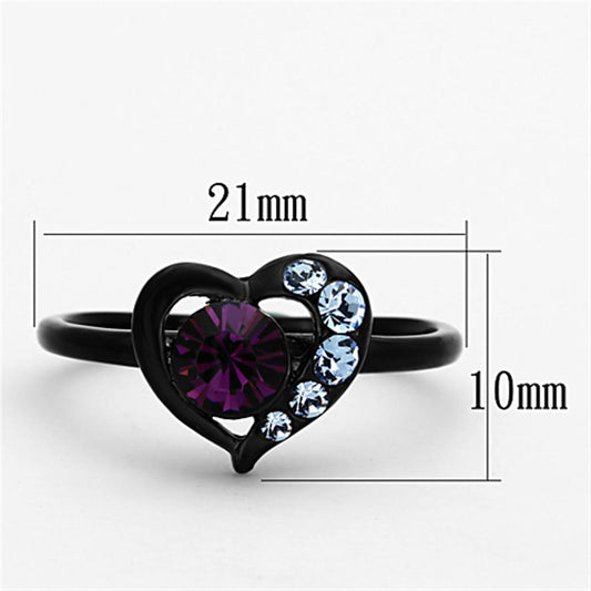 TK1300 - IP Black(Ion Plating) Stainless Steel Ring with Top Grade Crystal in Amethyst-1