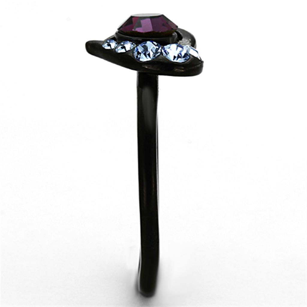 TK1300 - IP Black(Ion Plating) Stainless Steel Ring with Top Grade Crystal in Amethyst-3