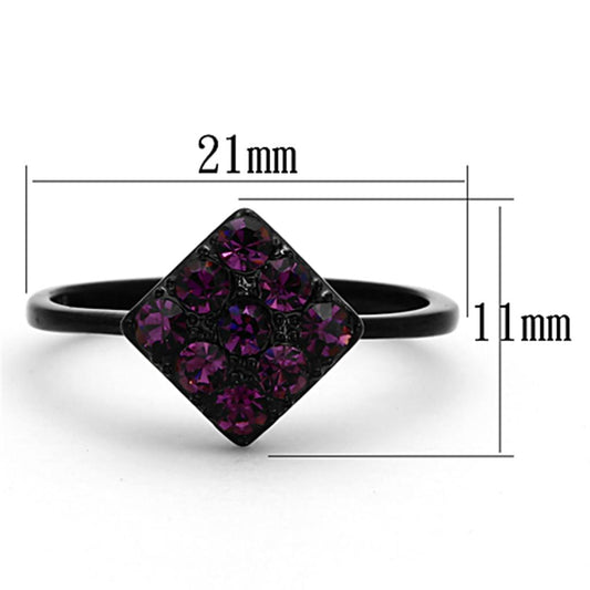 TK1301 - IP Black(Ion Plating) Stainless Steel Ring with Top Grade Crystal in Amethyst-1