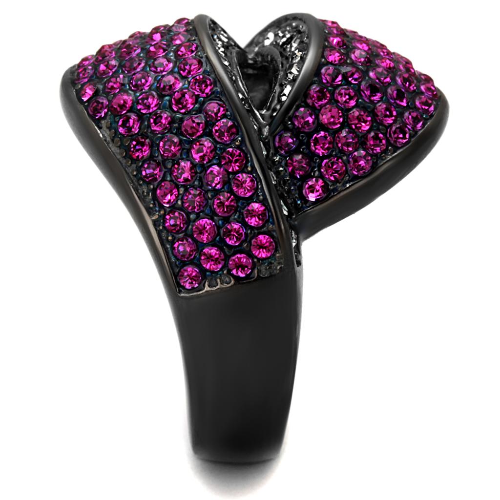 TK1303LJ - IP Light Black (IP Gun) Stainless Steel Ring with Top Grade Crystal in Light Peach-3