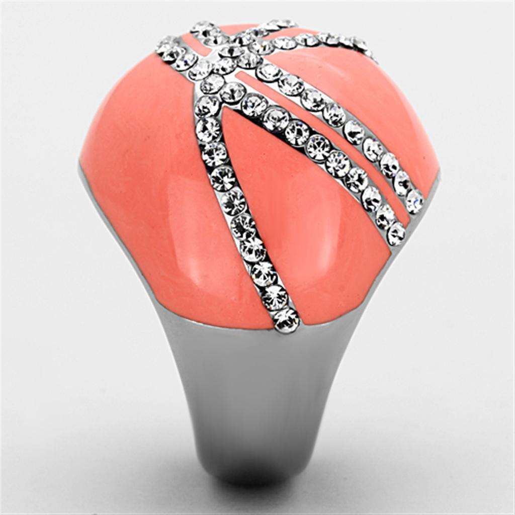 TK1307 - High polished (no plating) Stainless Steel Ring with Top Grade Crystal in Clear-3