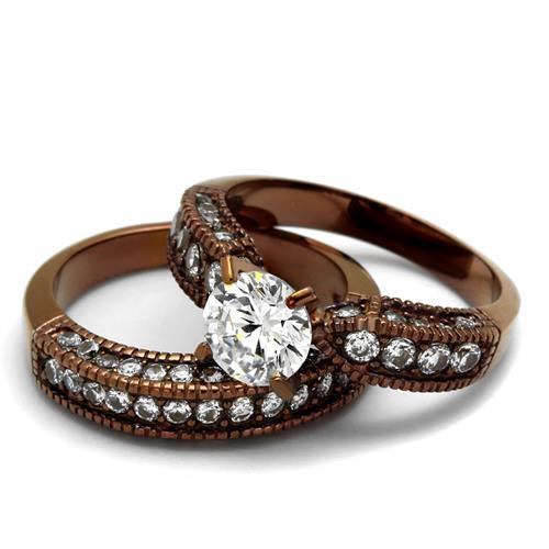 TK1318LC - IP Coffee light Stainless Steel Ring with AAA Grade CZ in Clear-4