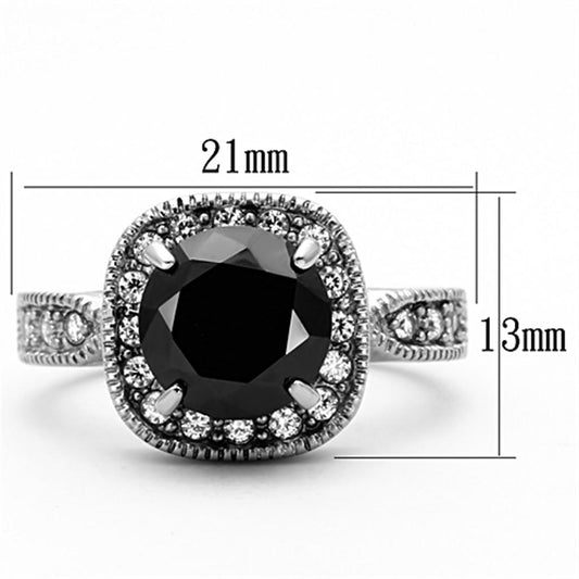 TK1322 - High polished (no plating) Stainless Steel Ring with AAA Grade CZ in Black Diamond-1