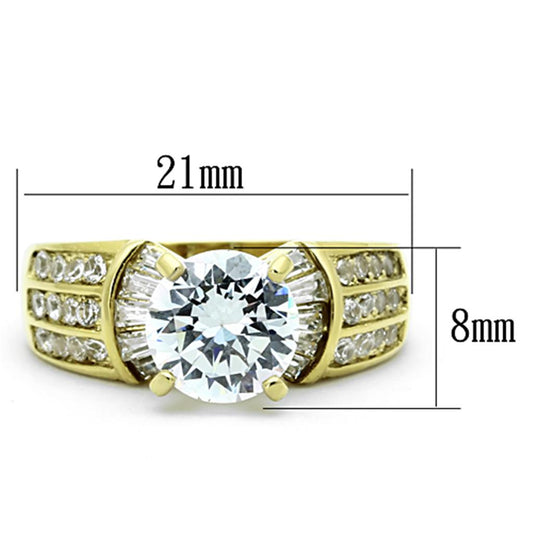 TK1323 - IP Gold(Ion Plating) Stainless Steel Ring with AAA Grade CZ in Clear-1