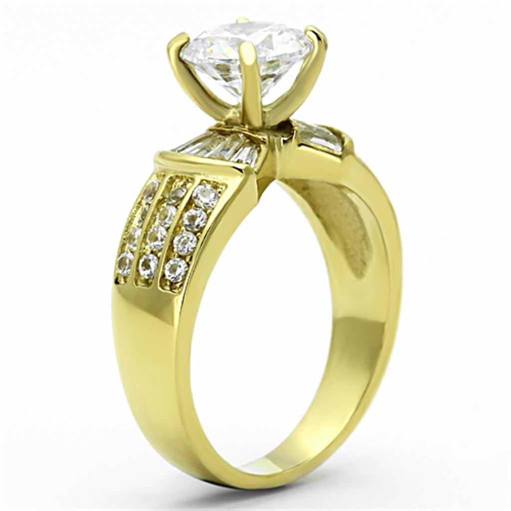 TK1323 - IP Gold(Ion Plating) Stainless Steel Ring with AAA Grade CZ in Clear-3