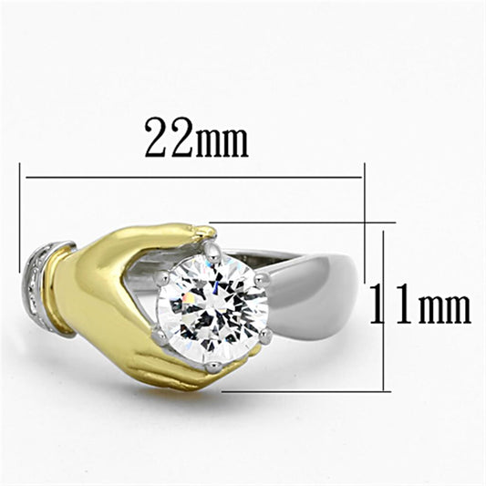 TK1324 - Two-Tone IP Gold (Ion Plating) Stainless Steel Ring with AAA Grade CZ in Clear-1