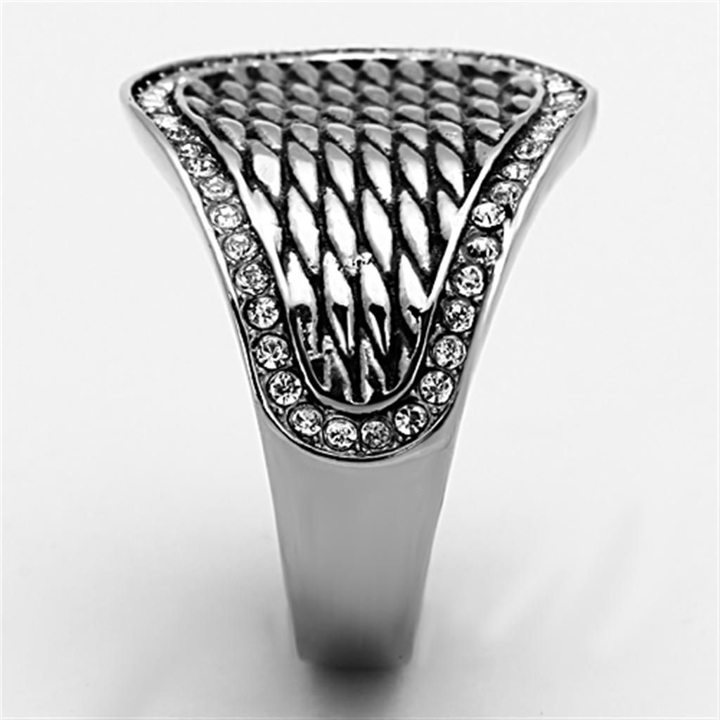 TK1328 - High polished (no plating) Stainless Steel Ring with Top Grade Crystal in Clear-3