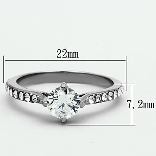 TK1339 - High polished (no plating) Stainless Steel Ring with AAA Grade CZ in Clear-1