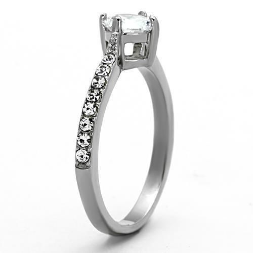 TK1339 - High polished (no plating) Stainless Steel Ring with AAA Grade CZ in Clear-3
