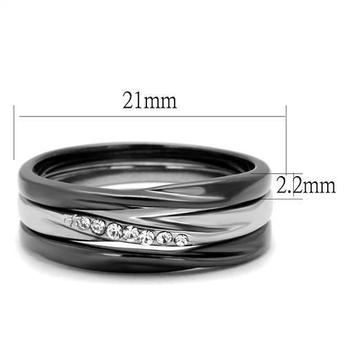 TK1340PJ - Two Tone IP Light Black (IP Gun) Stainless Steel Ring with Top Grade Crystal in Clear-1