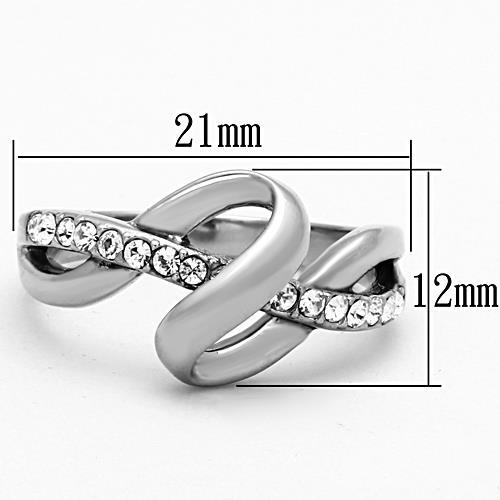 TK1341 - High polished (no plating) Stainless Steel Ring with Top Grade Crystal in Clear-1