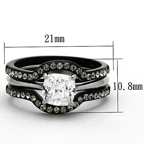 TK1343 - Two-Tone IP Black Stainless Steel Ring with AAA Grade CZ in Clear-1