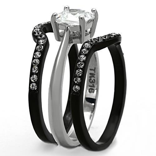 TK1343 - Two-Tone IP Black Stainless Steel Ring with AAA Grade CZ in Clear-3