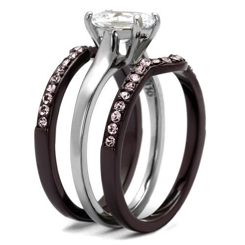 TK1344PC - Two Tone IP Dark Brown (IP coffee) Stainless Steel Ring with AAA Grade CZ in Clear-3