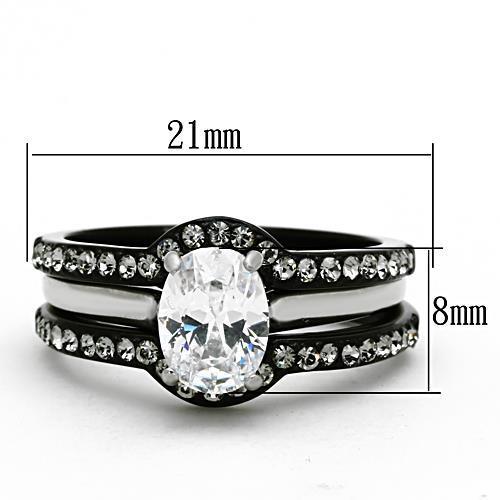 TK1344 - Two-Tone IP Black Stainless Steel Ring with AAA Grade CZ in Clear-1