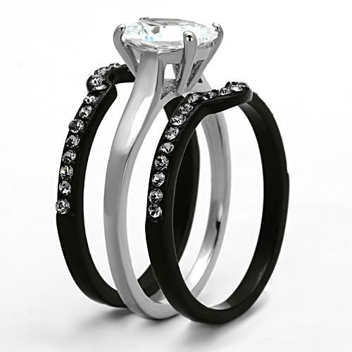 TK1344 - Two-Tone IP Black Stainless Steel Ring with AAA Grade CZ in Clear-3