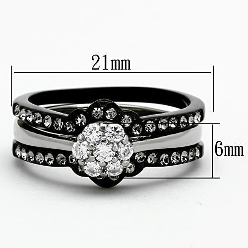 TK1345 - Two-Tone IP Black Stainless Steel Ring with AAA Grade CZ in Clear-1