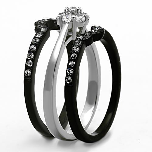 TK1345 - Two-Tone IP Black Stainless Steel Ring with AAA Grade CZ in Clear-3